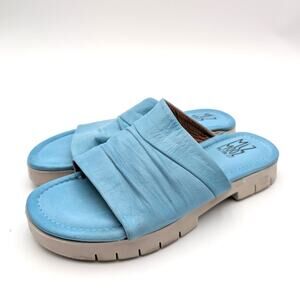 Miz Mooz Claribel Leather Slide Sandals Women's Teal Blue Size US6.5 EU37